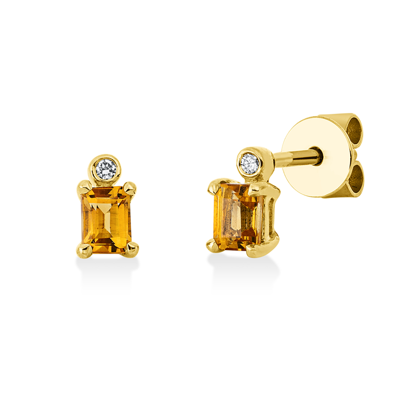 Ohrstecker 18 kt GG, 2 Brill. 0,02 ct, TW-si, 2 Citrin 0,42 ct gelb