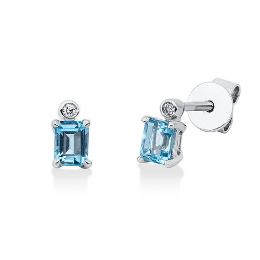 Ohrstecker 18 kt WG, 2 Brill. 0,02 ct, TW-si, 2 Topase 0,60 ct blau