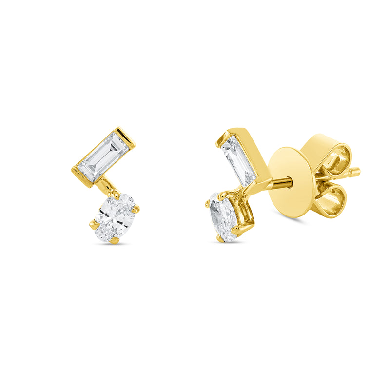 Ohrstecker 18 kt GG, 2 Oval 0,24 ct, TW-si, 2 Bag. 0,19 ct, TW-si