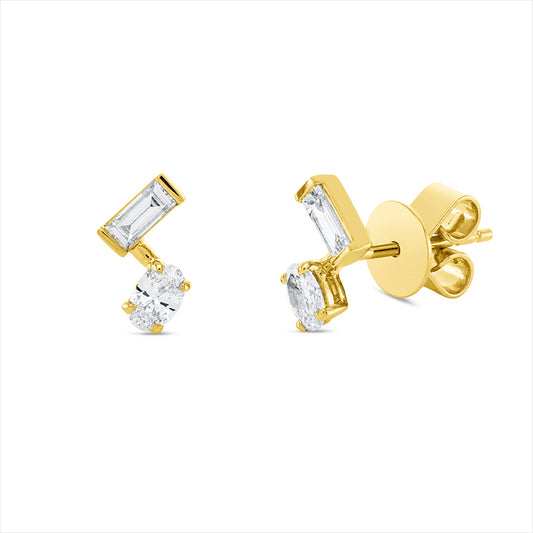 Ohrstecker 18 kt GG, 2 Oval 0,24 ct, TW-si, 2 Bag. 0,19 ct, TW-si