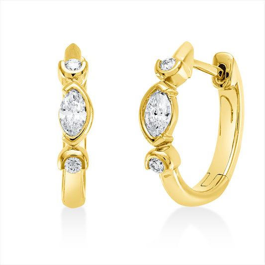 Creolen 18 kt GG, 2 Nav. 0,16 ct, TW-si, 4 Brill. 0,05 ct, TW-si