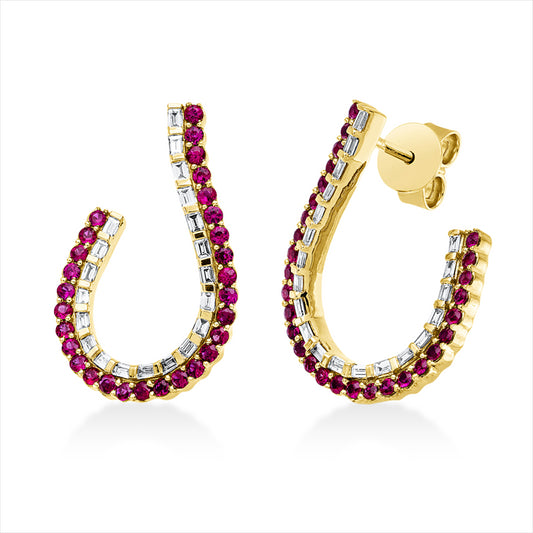 Ohrstecker 18 kt GG, 40 Bag. 0,40 ct, TW-si, 58 Rubine 0,81 ct rot