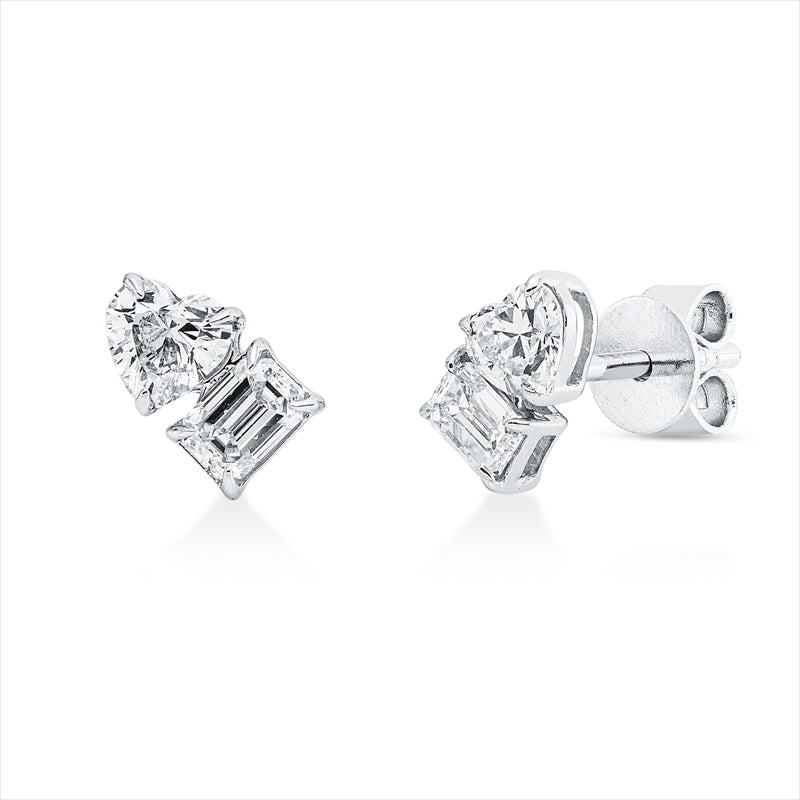 Ohrstecker 18 kt WG, 2 Herzschl. 0,43 ct, TW-si, 2 Sm.schliff 0,38 ct, TW-si