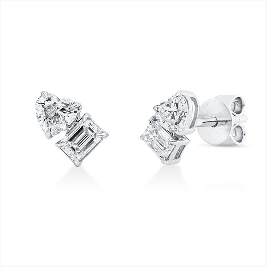 Ohrstecker 18 kt WG, 2 Herzschl. 0,43 ct, TW-si, 2 Sm.schliff 0,38 ct, TW-si