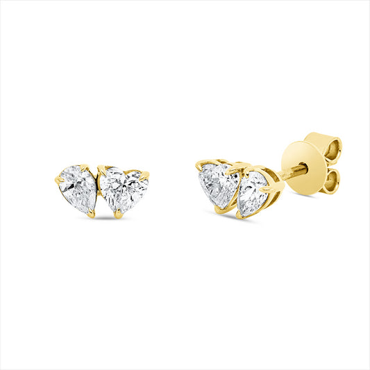 Ohrstecker 18 kt GG, 2 Herzschl. 0,47 ct, TW-si, 2 Tropfen 0,28 ct, TW-si