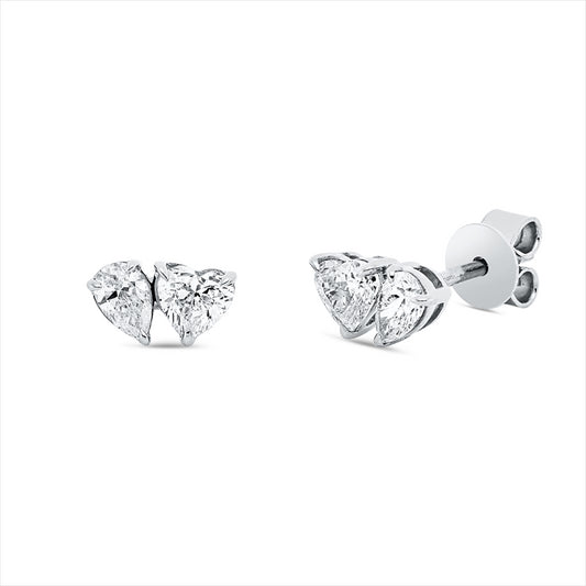 Ohrstecker 18 kt WG, 2 Herzschl. 0,48 ct, TW-si, 2 Tropfen 0,28 ct, TW-si