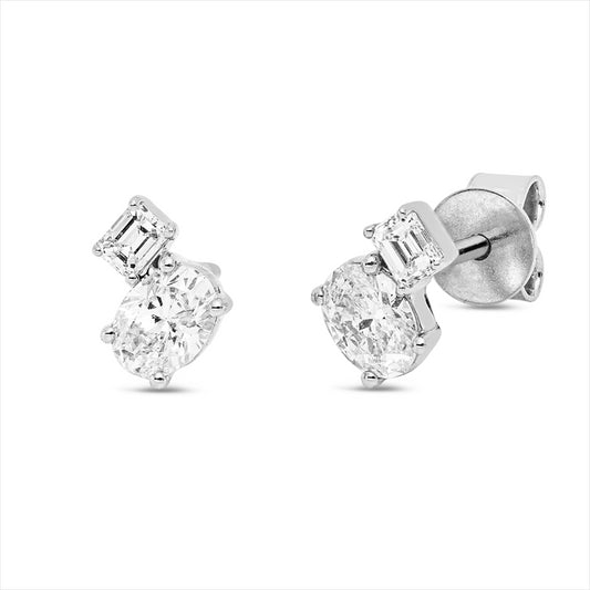 Ohrstecker 18 kt WG, 2 Oval 0,49 ct, TW-si, 2 Sm.schliff 0,16 ct, TW-si