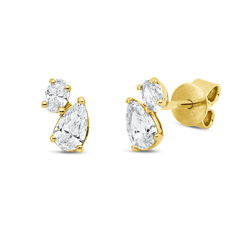 Ohrstecker 18 kt GG, 2 Oval 0,15 ct, TW-si, 2 Tropfen 0,50 ct, TW-si