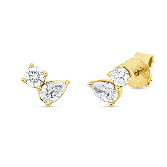 Ohrstecker 18 kt GG, 2 Brill. 0,19 ct, TW-si, 2 Tropfen 0,31 ct, TW-si
