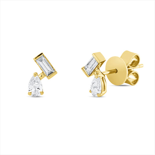 Ohrstecker 18 kt GG, 2 Tropfen 0,23 ct, TW-si, 2 Bag. 0,20 ct, TW-si