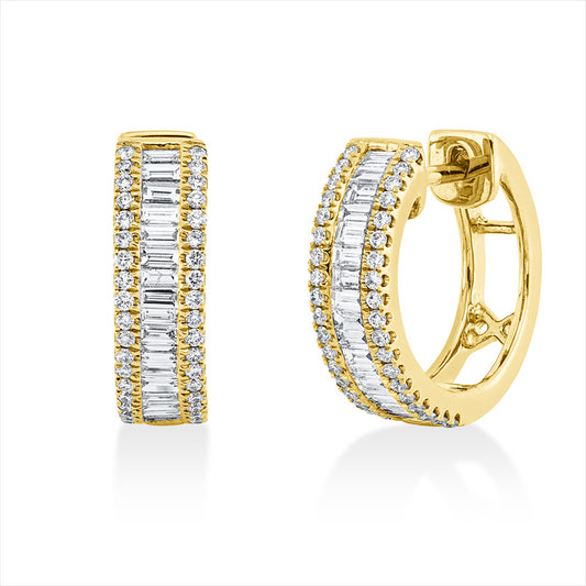 Creolen 18 kt GG, 76 Brill. 0,27 ct, TW-si, 34 Bag. 0,49 ct, TW-si