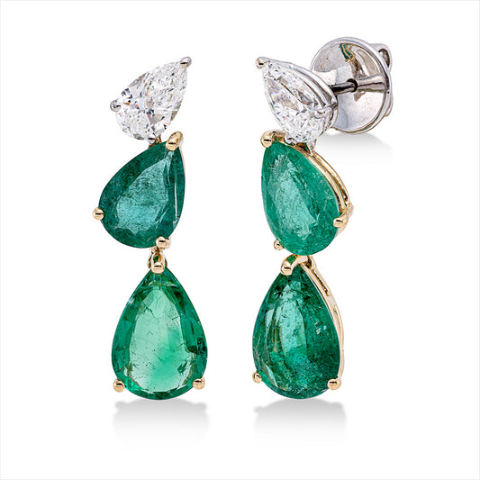 Ohrschmuck 18 kt GG+WG,2pcs GIA,1 Tropf 0,70 ct,1 Tropf 0,70 ct,TW-vs2,4 Sm 7,67 ct grün