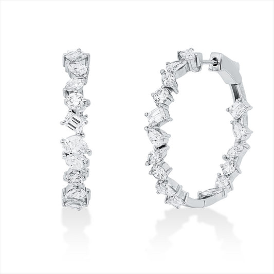 Creolen 14 kt WG, 8 Nav. 0,87 ct, 10 Tropfen 1,46 ct, 8 Sm.schliff 1,53 ct, F-si, 6 Brill. 0,89 ct, F-si