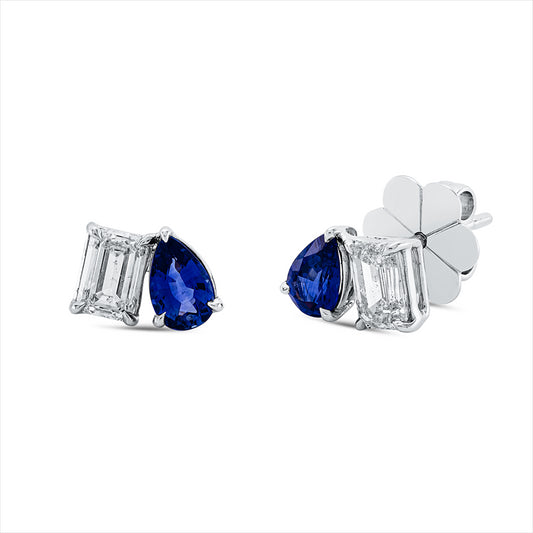 Ohrstecker 18 kt WG, 2 Sm.schliff 1,01 ct, TW-si, 2 Saphire 0,70 ct blau