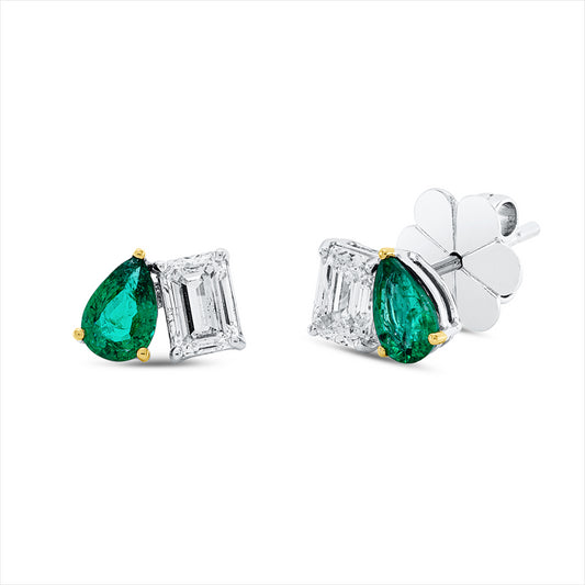Ohrstecker 18 kt WG+GG, 2 Sm.schliff 1,00 ct, TW-si, 2 Smaragde 0,82 ct grün