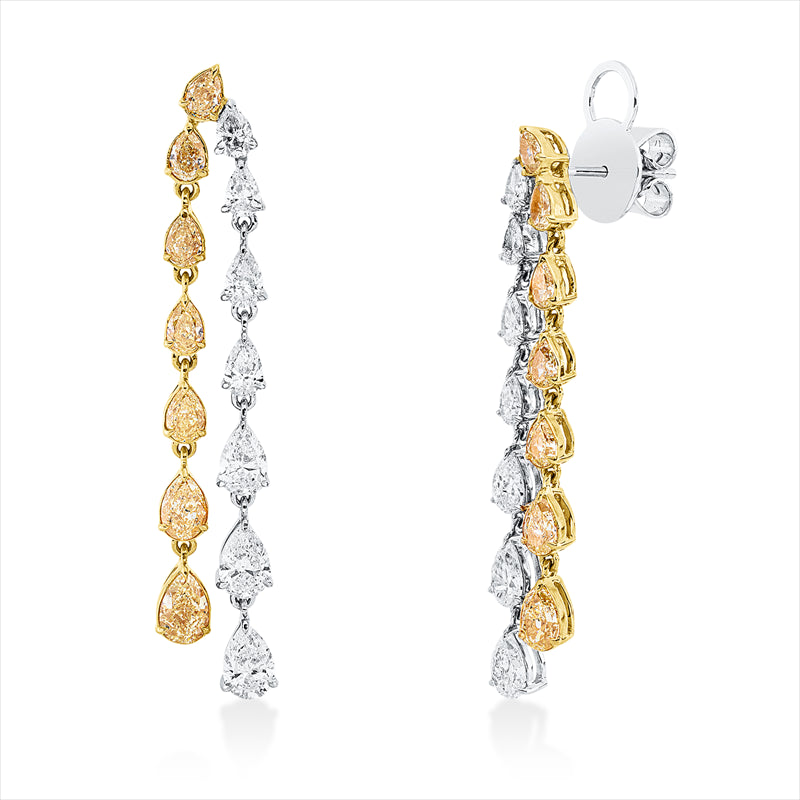 Ohrstecker 18 kt WG+GG, 28 Tropfen 2,25 ct, TW-si, 14 Tropfen. 2,07 ct, gelb