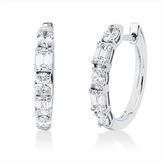 Creolen 18 kt WG, 4 Sm.schliff 0,88 ct, TW-si, 6 Oval 0,65 ct, TW-si
