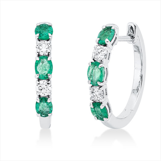 Creolen 18 kt WG, 4 Brill. 0,32 ct, TW-si, 6 Smaragde 0,83 ct grün