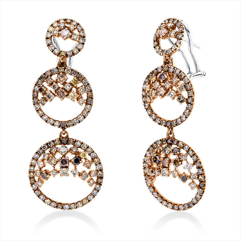 Ohrschmuck 18 kt RG+WG, Fassung teils schwarz rhodinie, 220 Brill. 3,55 ct, fancy