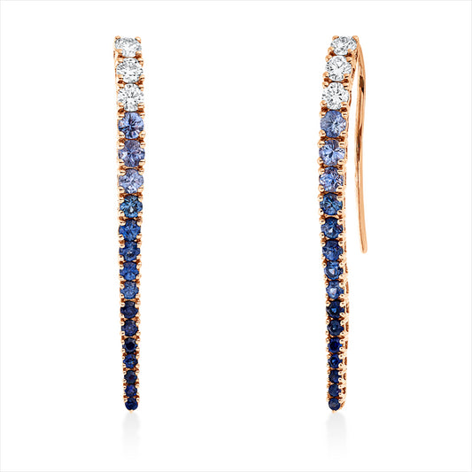 Ohrschmuck 18 kt RG, 6 Brill. 0,50 ct, TW-vsi/si, 30 Saphire 1,56 ct blau