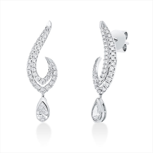 Ohrschmuck 14 kt WG, 18 Brill. 0,19 ct, TW-si, 2 Tropfen 0,38 ct, TW-si, 60 Brill. 0,28 ct, TW-si