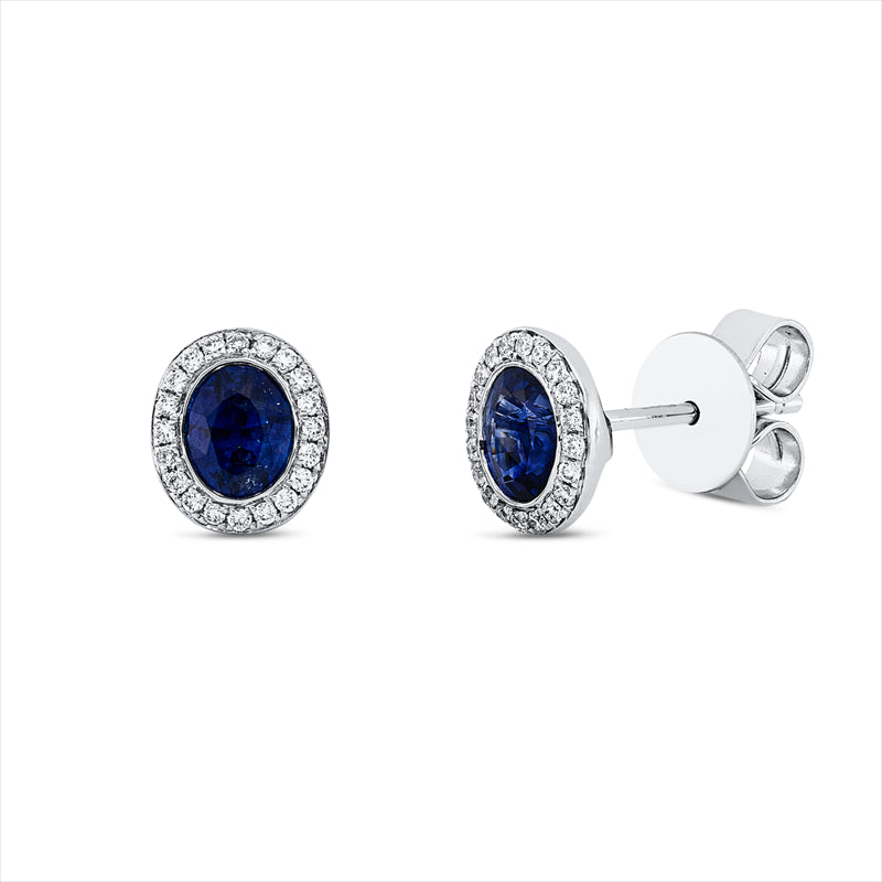 Ohrstecker 18 kt WG, 40 Brill. 0,12 ct, TW-vsi, 2 Saphire 1,04 ct blau