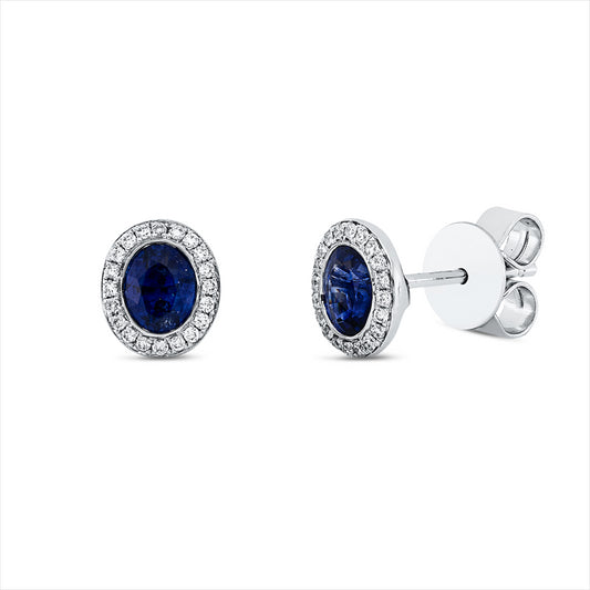 Ohrstecker 18 kt WG, 40 Brill. 0,12 ct, TW-vsi, 2 Saphire 1,04 ct blau