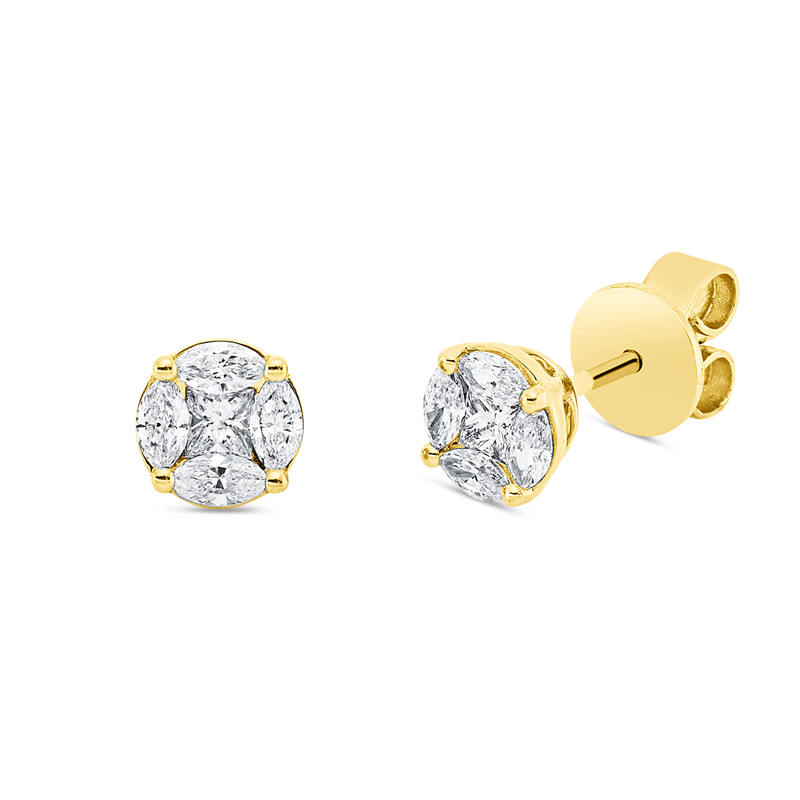 Ohrstecker 18 kt GG, 2 Princ. 0,14 ct, TW-si, 8 Nav. 0,29 ct, TW-si