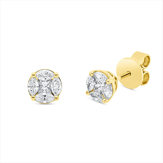 Ohrstecker 18 kt GG, 2 Princ. 0,12 ct, TW-si, 8 Nav. 0,31 ct, TW-si