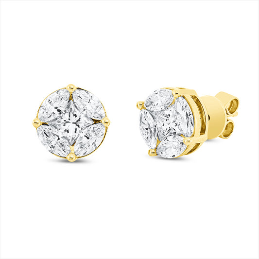 Ohrstecker 18 kt GG, 2 Princ. 0,65 ct, TW-si, 8 Nav. 1,10 ct, TW-si