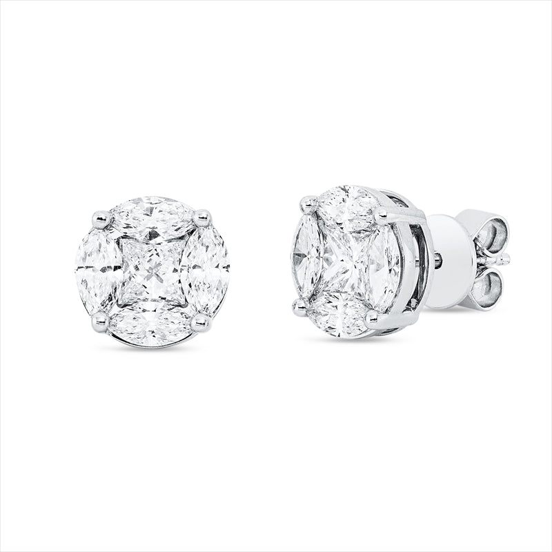 Ohrstecker 18 kt WG, 2 Princ. 0,55 ct, TW-si, 8 Nav. 1,06 ct, TW-si