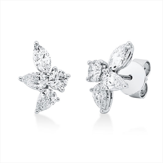 Ohrstecker 18 kt WG, 4 Tropfen 0,67 ct, TW-si, 2 Nav. 0,46 ct, TW-si, 2 Brill. 0,37 ct, TW-si
