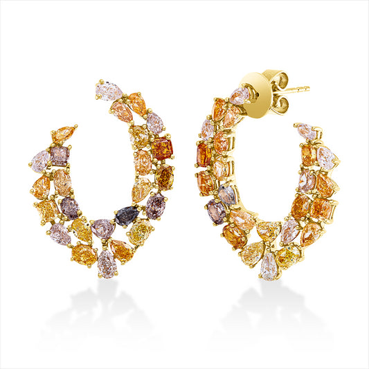 Ohrstecker 18 kt GG, 24 Fant-Schl. 3,38 ct, fancy, 26 Fant-Schl. 2,68 ct, fancy