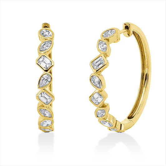 Creolen 18 kt GG, 4 Ov 0,53 ct, 2 Tr 0,16 ct, 6 Nav. 0,48 ct, 4 Sm 0,56 ct, vsi, 2 Brill. 0,05 ct, TW-si