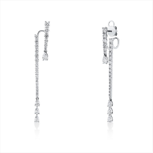 Creolen 18 kt WG, 6 Brill. 0,59 ct, TW-si, 8 Tropfen 1,19 ct, TW-vsi, 38 Brill. 1,46 ct, TW-si