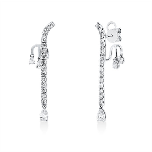 Creolen 18 kt WG, 6 Tropfen 1,10 ct, TW-vsi, 30 Brill. 1,45 ct, TW-si