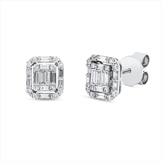 Ohrstecker 18 kt WG, 24 Bag. 0,54 ct, TW-vsi, 24 Brill. 0,21 ct, TW-si