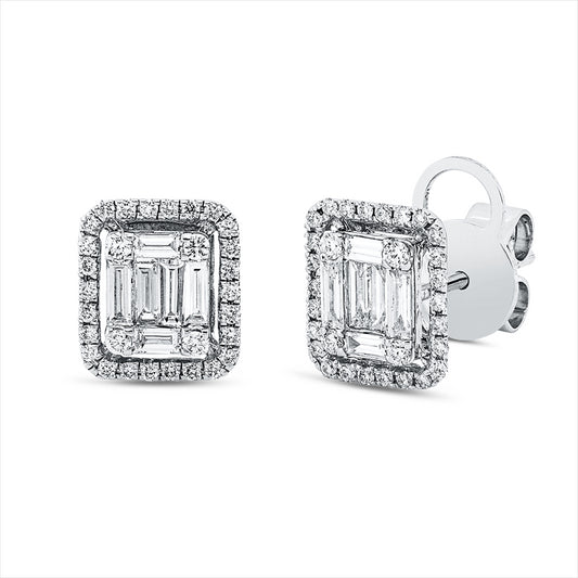 Ohrstecker 18 kt WG, 12 Bag. 0,44 ct, TW-vsi, 60 Brill. 0,28 ct, TW-si