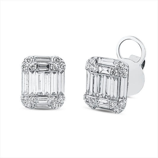 Ohrstecker 18 kt WG, 20 Bag. 1,11 ct, TW-vsi, 24 Brill. 0,32 ct, TW-si