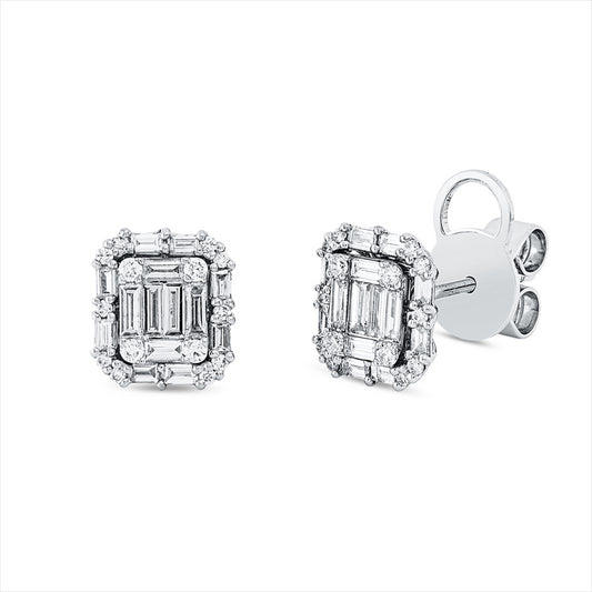 Ohrstecker 18 kt WG, 28 Bag. 0,61 ct, TW-vsi, 28 Brill. 0,15 ct, TW-si