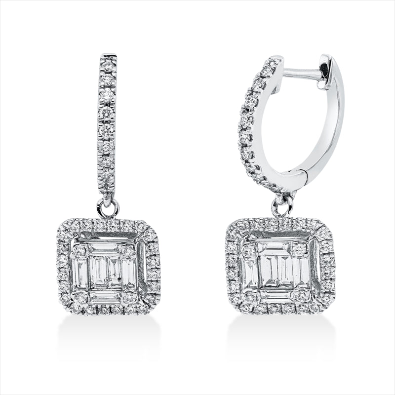 Ohrschmuck 18 kt WG, 12 Bag. 0,49 ct, TW-vsi, 76 Brill. 0,46 ct, TW-si