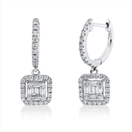 Ohrschmuck 18 kt WG, 12 Bag. 0,25 ct, TW-vsi, 68 Brill. 0,36 ct, TW-si