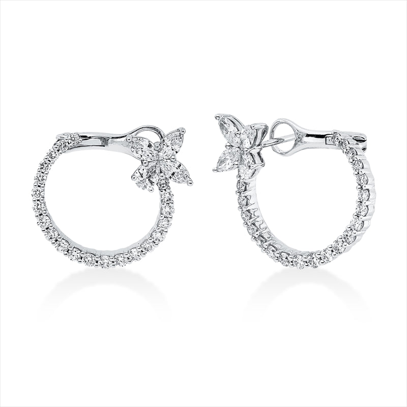 Ohrschmuck 18 kt WG, 6 Nav. 0,67 ct, TW-si, 2 Tropfen 0,27 ct, TW-si, 42 Brill. 0,85 ct, TW-si