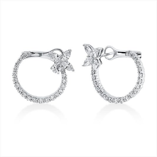 Ohrschmuck 18 kt WG, 6 Nav. 0,67 ct, TW-si, 2 Tropfen 0,27 ct, TW-si, 42 Brill. 0,85 ct, TW-si