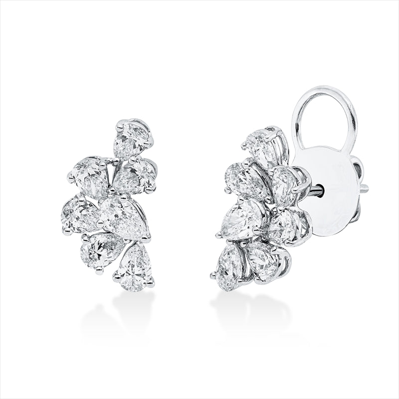 Ohrschmuck 18 kt WG, 10 Tropfen 1,87 ct, 2 Tropfen 0,48 ct, 2 Tropfen 0,30 ct, D/TW-vsi/si