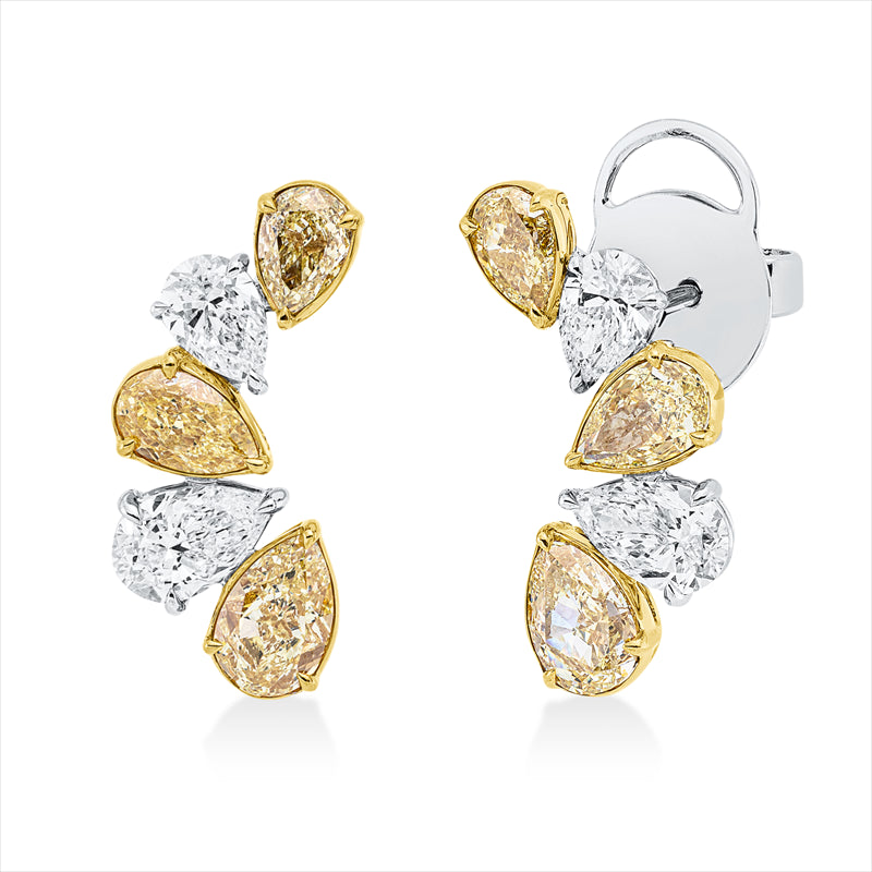 Ohrschmuck 18 kt WG+GG, 4 GIA's, 6 Tropfen 3,20 ct, gelb-vsi, 4 Tropfen 1,64 ct, E-D-vsi-vvs