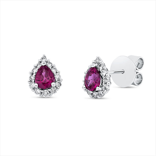 Ohrstecker 18 kt WG, 24 Brill. 0,26 ct, TW-si, 2 Rubine 0,82 ct rot