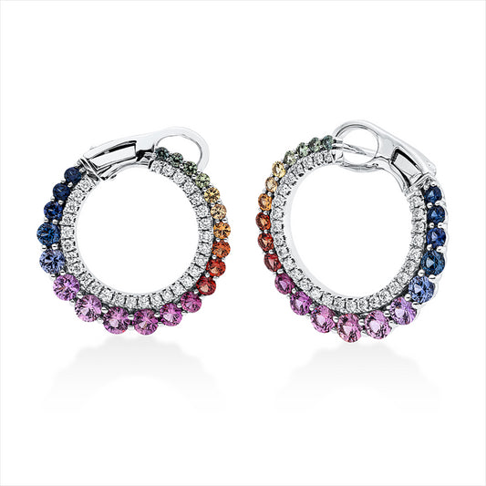 Creolen 18 kt WG, 58 Brill. 0,34 ct, TW-si, 42 Saphire 1,82 ct multicolor