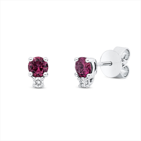 Ohrschmuck 18 kt WG, 2 Brill. 0,06 ct, W-pi, 2 Rubine 0,53 ct rot