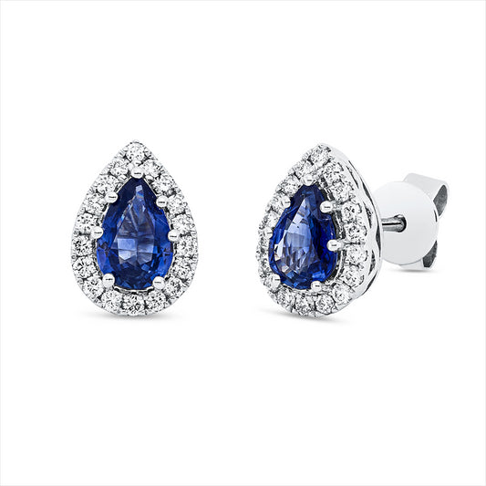 Ohrstecker 14 kt WG, 32 Brill. 0,16 ct, W-pi, 2 Saphire 1,00 ct blau